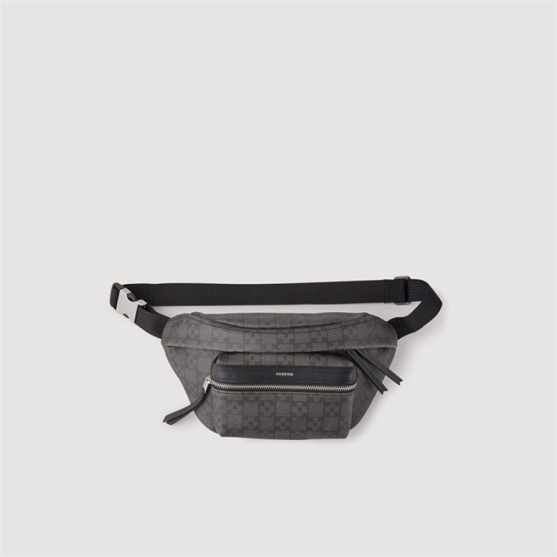 Sandro Square Cross coated canvas belt bag Black | SN-SDO65401