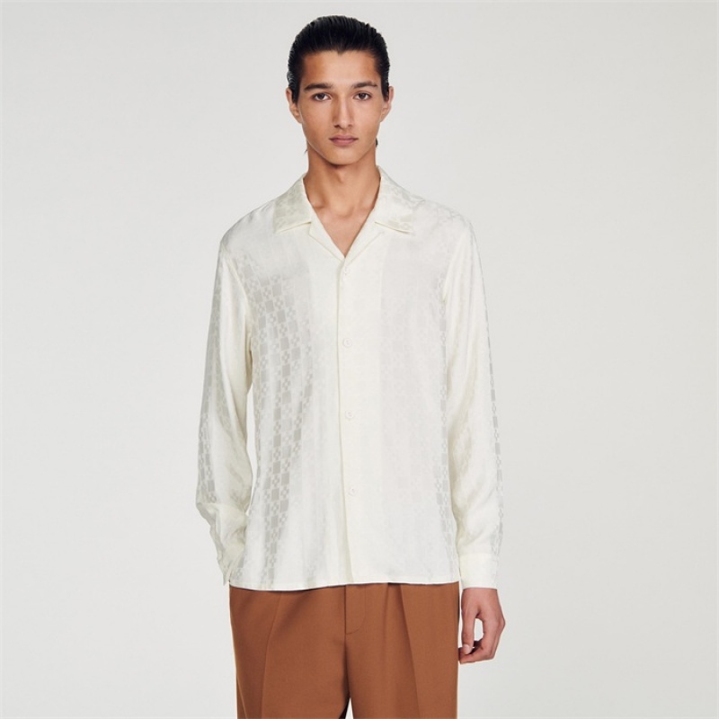 Sandro Square Cross shirt Ecru | SN-SDO65075