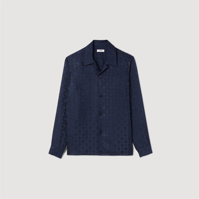 Sandro Square Cross shirt Navy Blue | SN-SDO65074