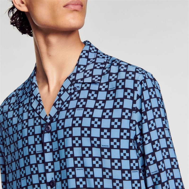 Sandro Square Cross shirt Sky Blue | SN-SDO65025