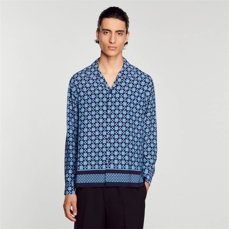 Sandro Square Cross shirt Sky Blue | SN-SDO65025