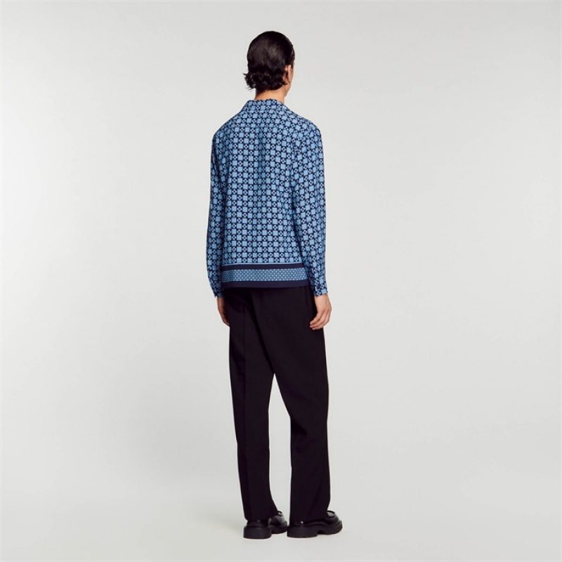 Sandro Square Cross shirt Sky Blue | SN-SDO65025