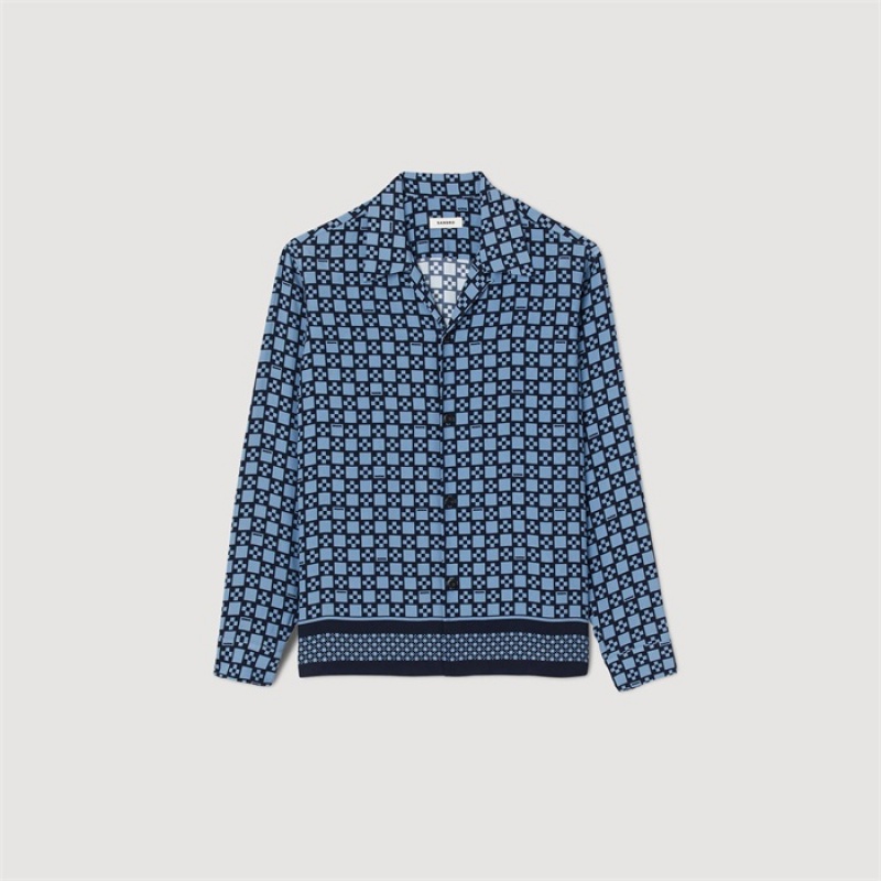 Sandro Square Cross shirt Sky Blue | SN-SDO65025