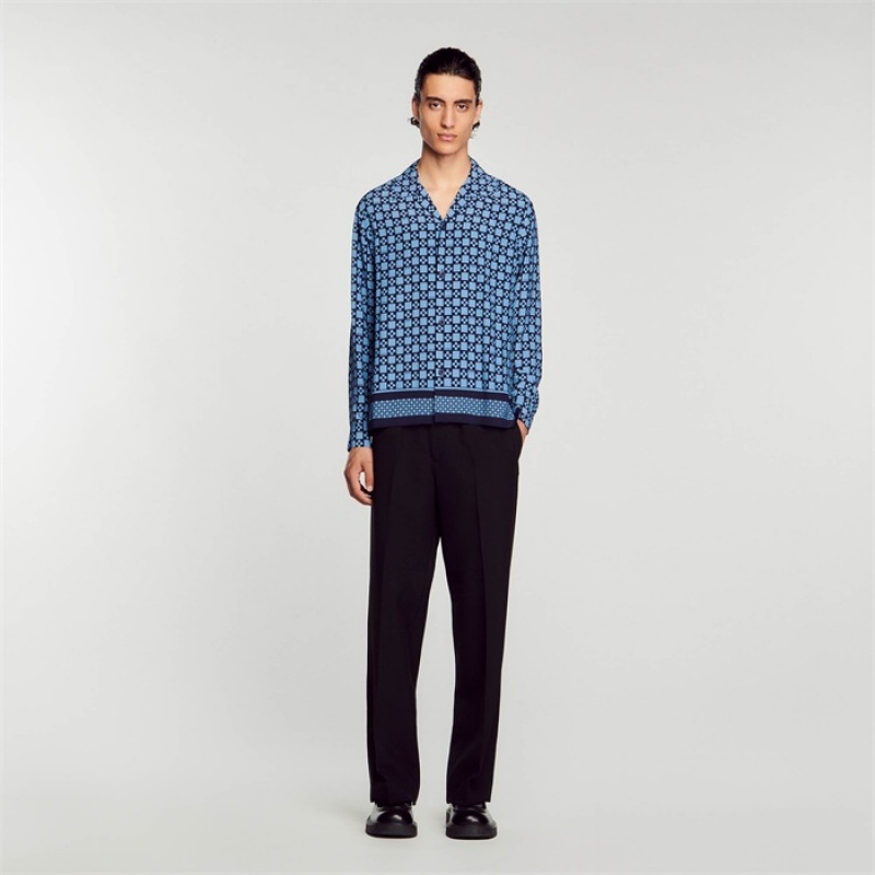 Sandro Square Cross shirt Sky Blue | SN-SDO65025