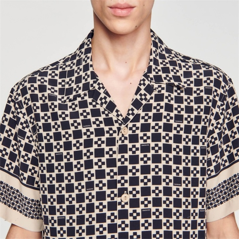 Sandro Square Cross short-sleeved shirt Black - Mastic | SN-SDO65077