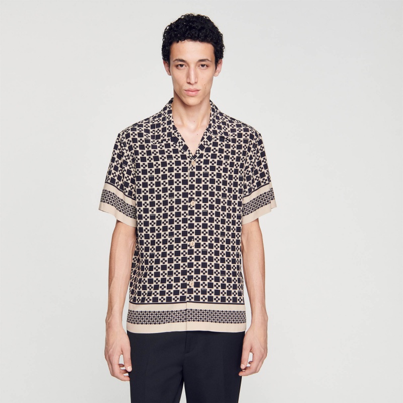 Sandro Square Cross short-sleeved shirt Black - Mastic | SN-SDO65077