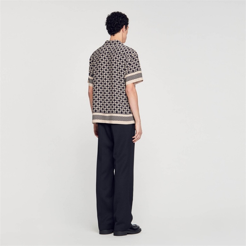 Sandro Square Cross short-sleeved shirt Black - Mastic | SN-SDO65077