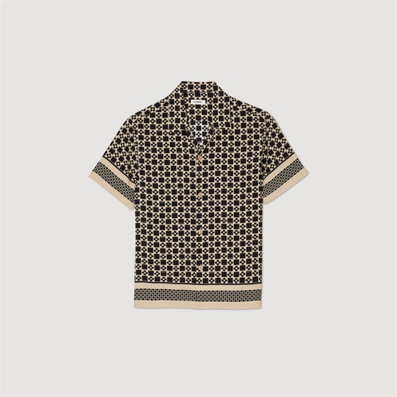 Sandro Square Cross short-sleeved shirt Black - Mastic | SN-SDO65077