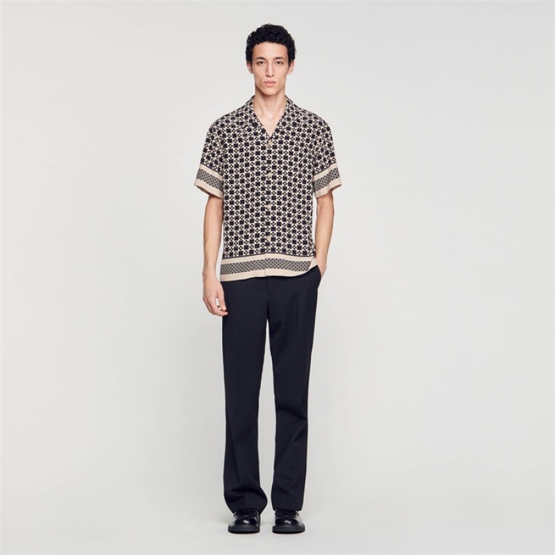 Sandro Square Cross short-sleeved shirt Black - Mastic | SN-SDO65077