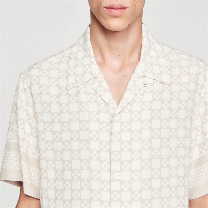 Sandro Square Cross short-sleeved shirt Off White / Mastic | SN-SDO65078