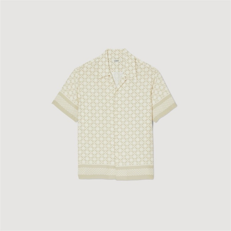 Sandro Square Cross short-sleeved shirt Off White / Mastic | SN-SDO65078