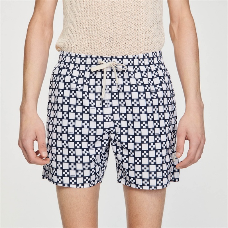 Sandro Square Cross swim shorts Ecru / Navy | SN-SDO65380