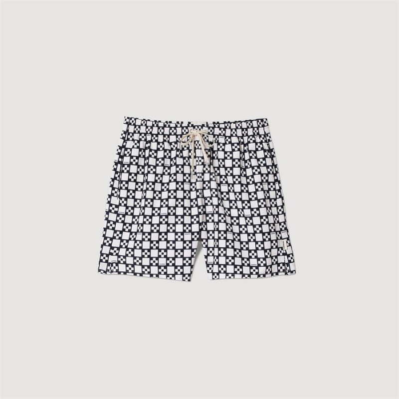 Sandro Square Cross swim shorts Ecru / Navy | SN-SDO65380