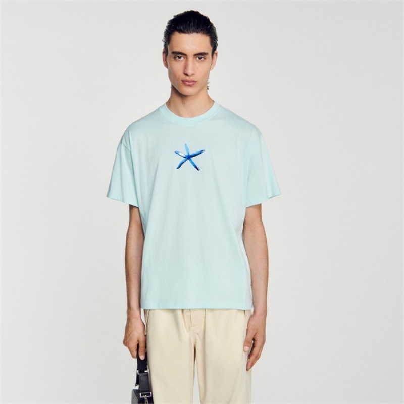 Sandro Starfish T-shirt Mint Blue | SN-SDO65102