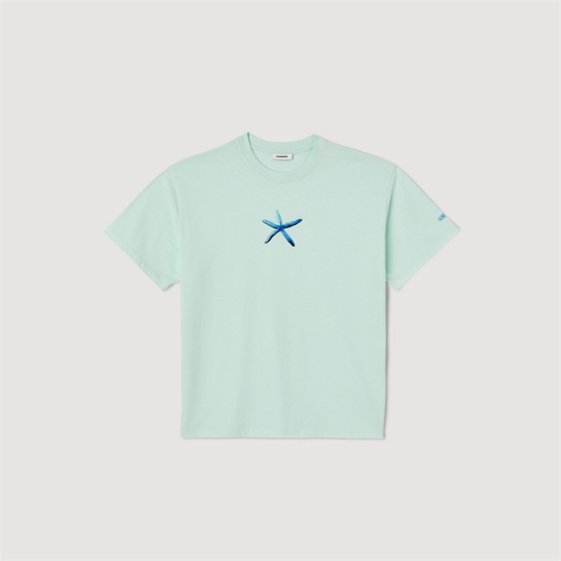 Sandro Starfish T-shirt Mint Blue | SN-SDO65102