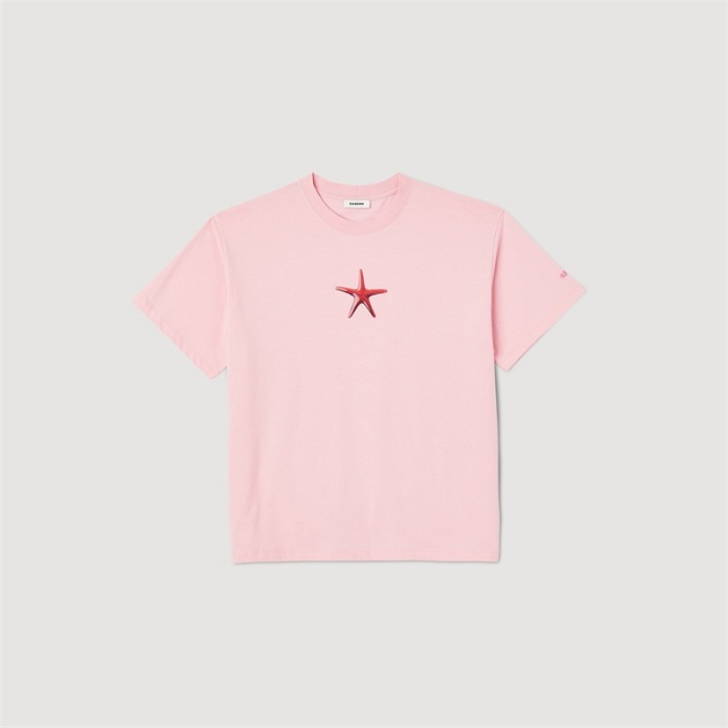 Sandro Starfish T-shirt Pink | SN-SDO65104