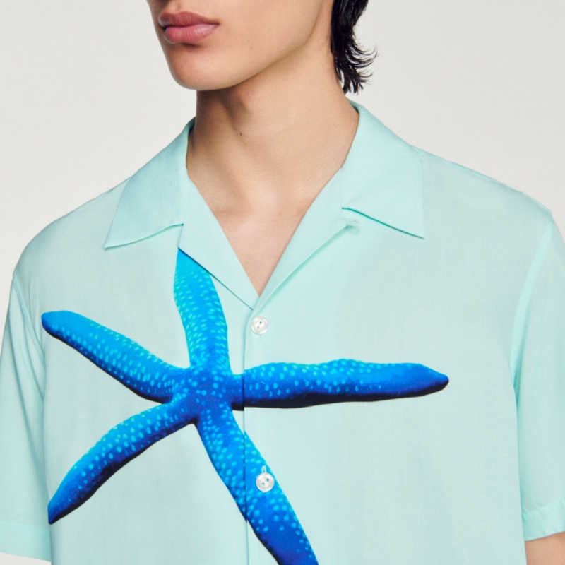 Sandro Starfish printed shirt Mint Blue | SN-SDO65038