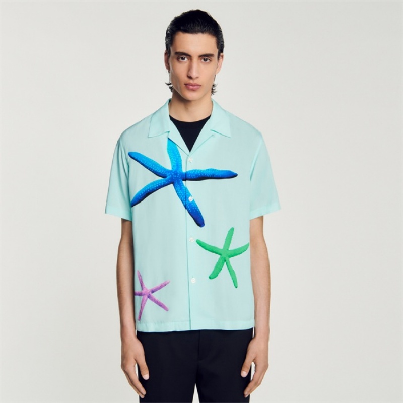 Sandro Starfish printed shirt Mint Blue | SN-SDO65038