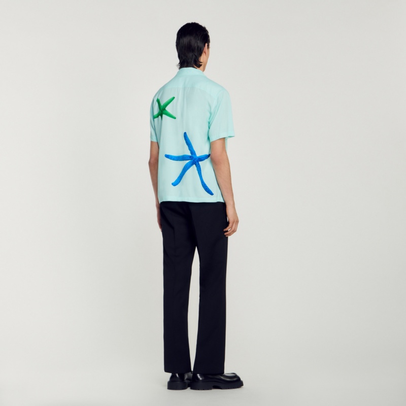 Sandro Starfish printed shirt Mint Blue | SN-SDO65038