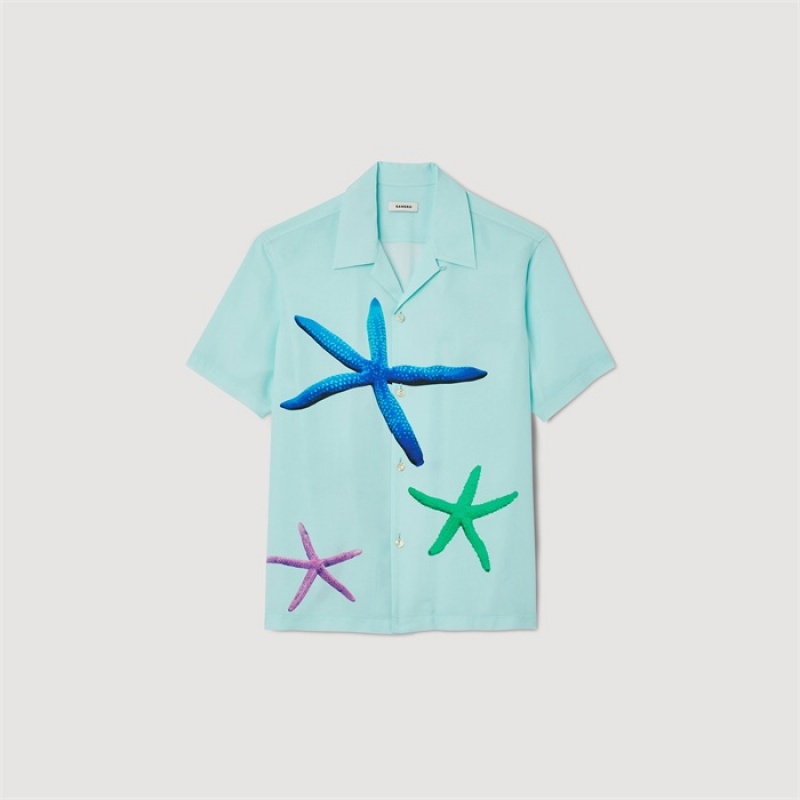 Sandro Starfish printed shirt Mint Blue | SN-SDO65038