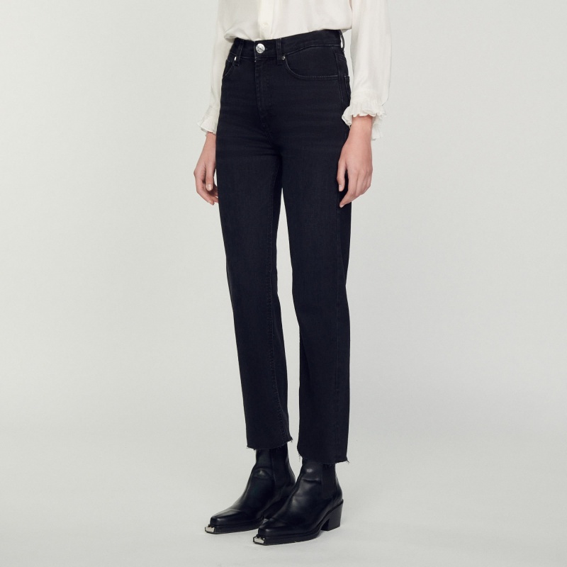 Sandro Straight-cut jeans with raw edges Black | SN-SDO64829