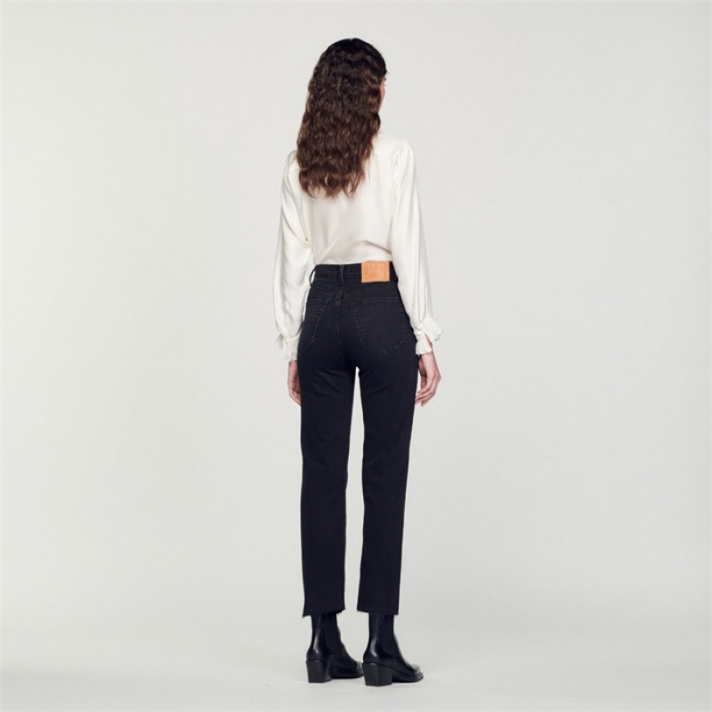 Sandro Straight-cut jeans with raw edges Black | SN-SDO64829