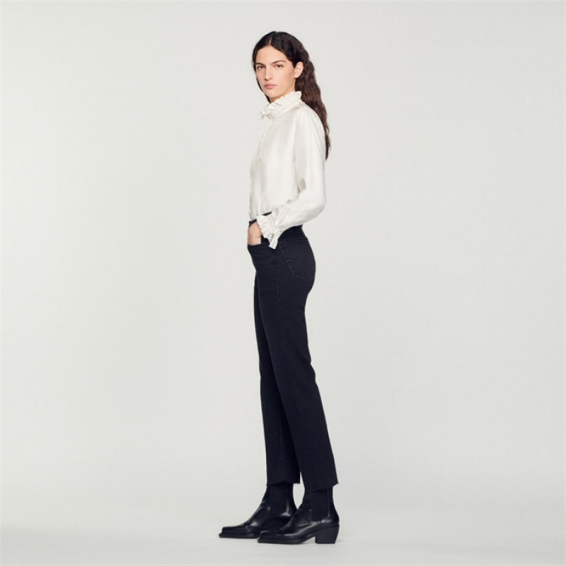 Sandro Straight-cut jeans with raw edges Black | SN-SDO64829