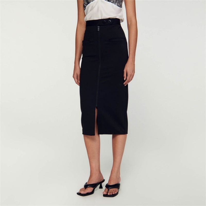 Sandro Straight-fit zip-up skirt Black | SN-SDO64707