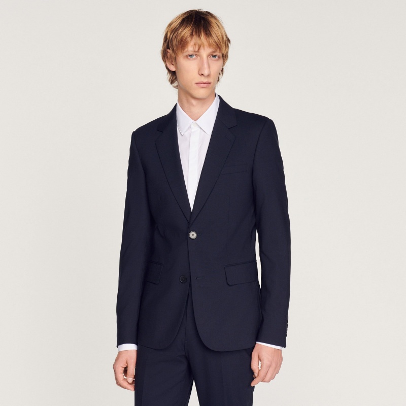 Sandro Stretch wool suit jacket Navy Blue | SN-SDO65204