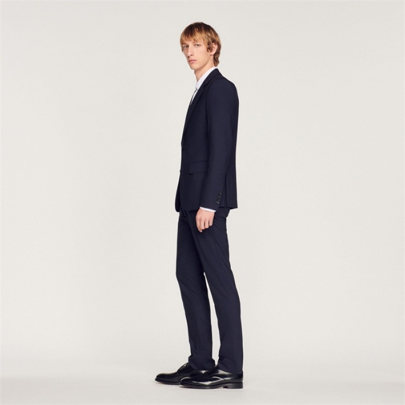 Sandro Stretch wool suit jacket Navy Blue | SN-SDO65204