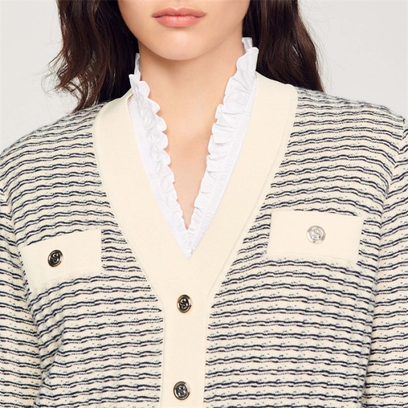 Sandro Striped knit cardigan Ecru | SN-SDO64621