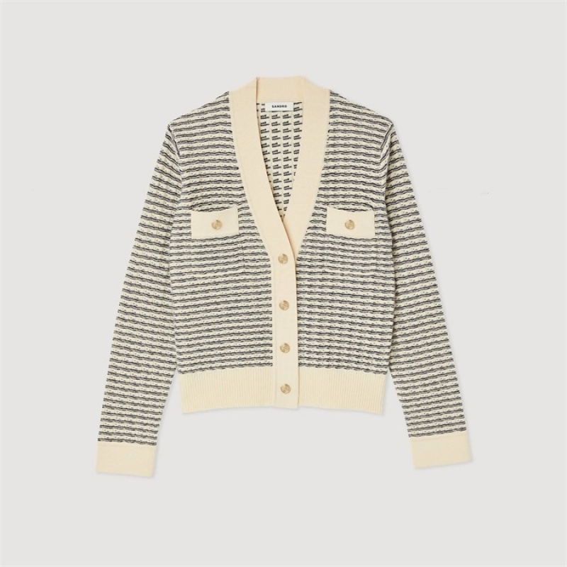 Sandro Striped knit cardigan Ecru | SN-SDO64621