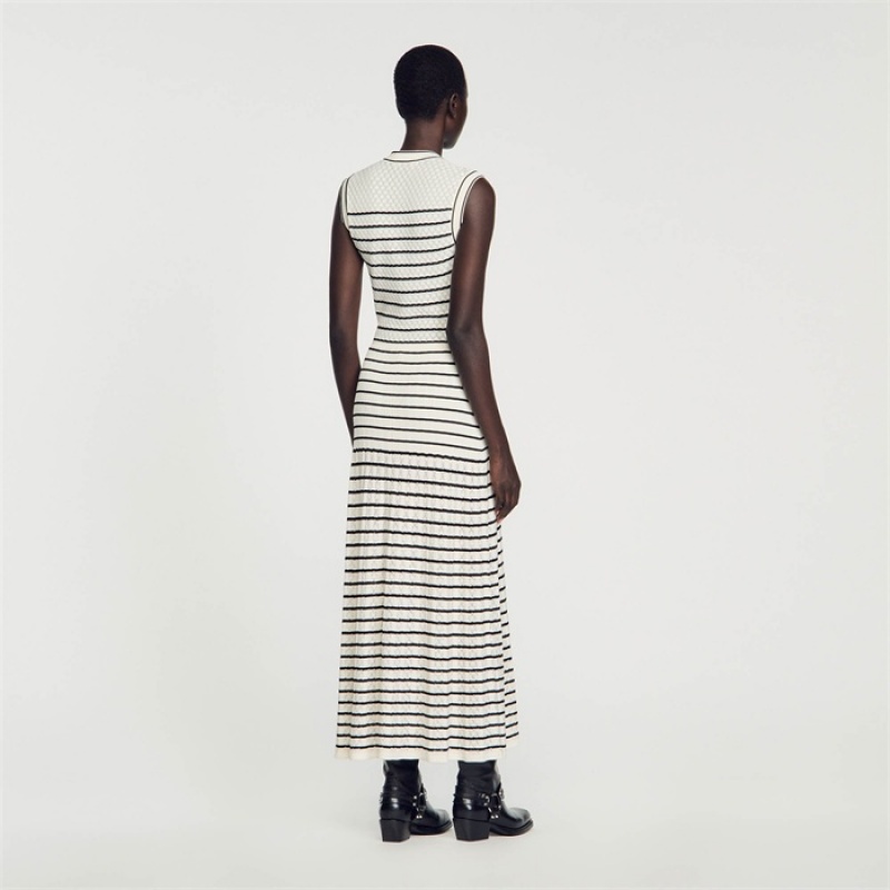 Sandro Striped knit midi dress White / Black | SN-SDO64268