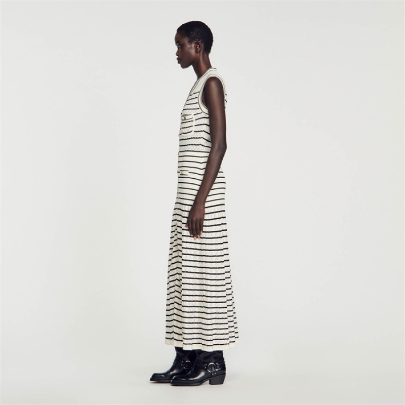 Sandro Striped knit midi dress White / Black | SN-SDO64268