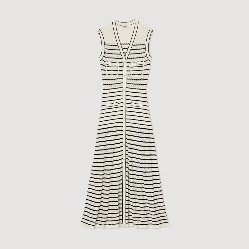 Sandro Striped knit midi dress White / Black | SN-SDO64268