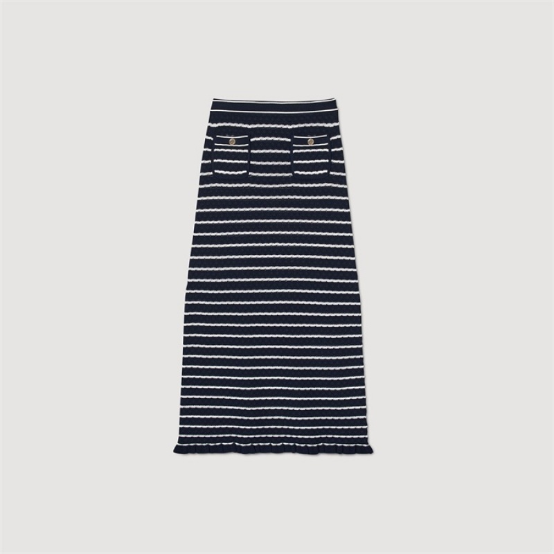 Sandro Striped knit midi skirt Deep Blue | SN-SDO64697