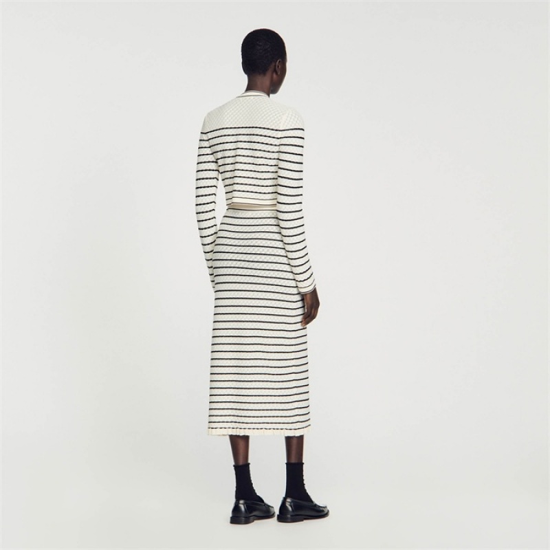 Sandro Striped knit midi skirt White / Black | SN-SDO64728