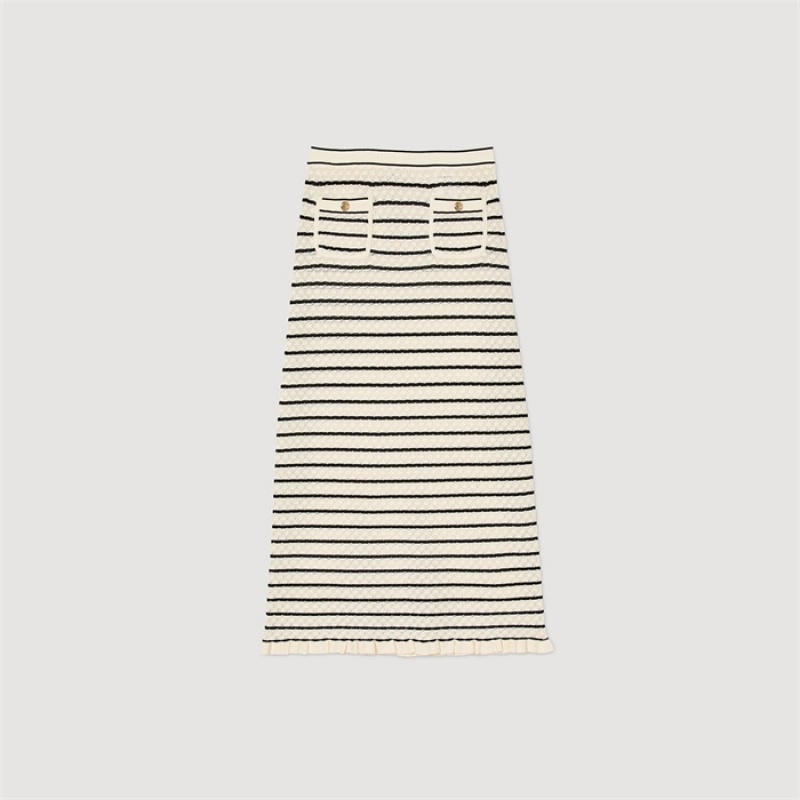 Sandro Striped knit midi skirt White / Black | SN-SDO64728