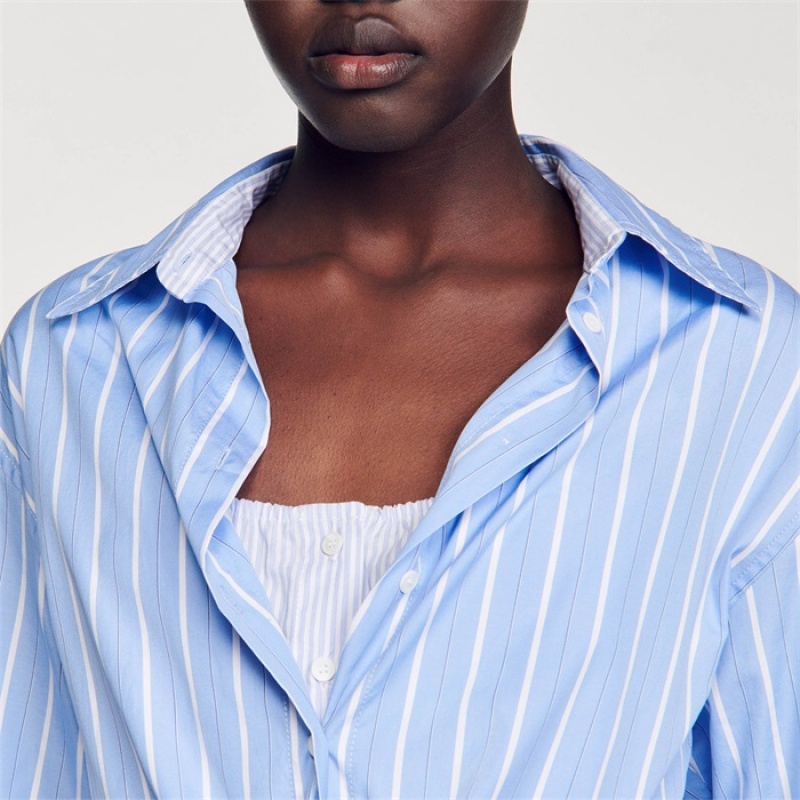 Sandro Striped tie-front shirt dress Blu / White | SN-SDO64293