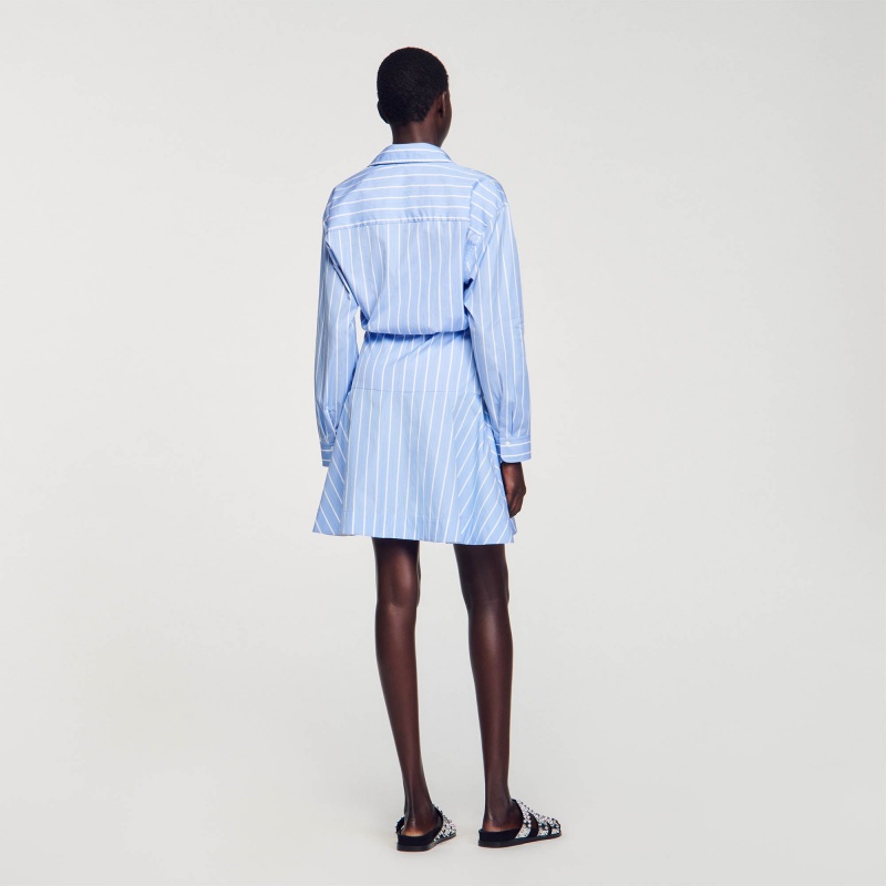 Sandro Striped tie-front shirt dress Blu / White | SN-SDO64293