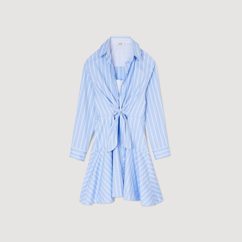 Sandro Striped tie-front shirt dress Blu / White | SN-SDO64293