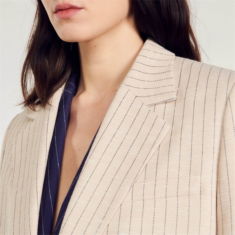 Sandro Stripy cropped jacket Beige | SN-SDO64490