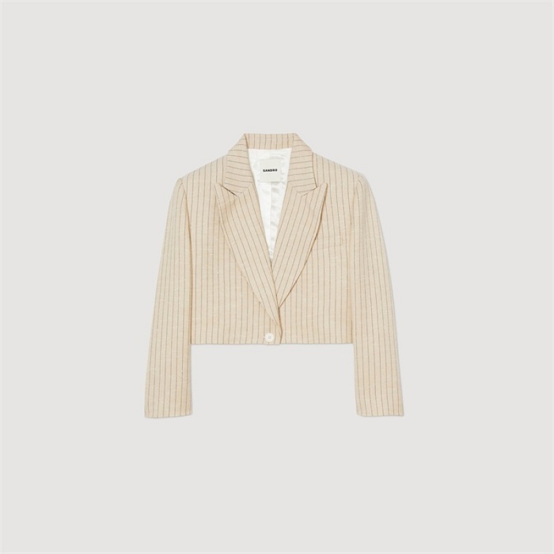 Sandro Stripy cropped jacket Beige | SN-SDO64490