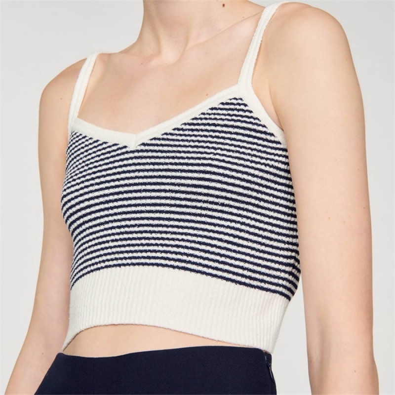 Sandro Stripy kit crop top Ecru / Bleu | SN-SDO64680