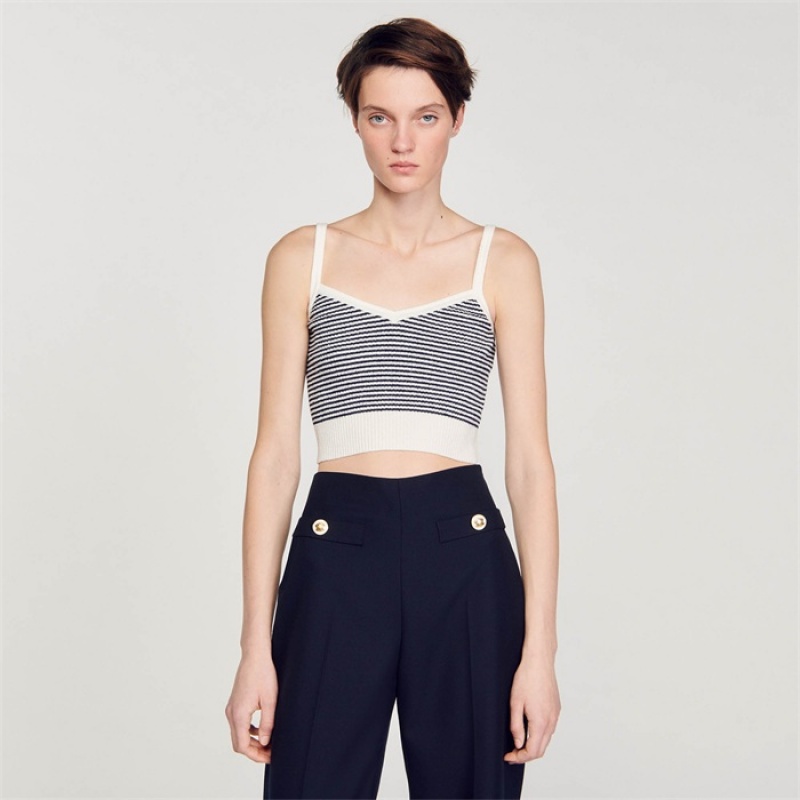 Sandro Stripy kit crop top Ecru / Bleu | SN-SDO64680