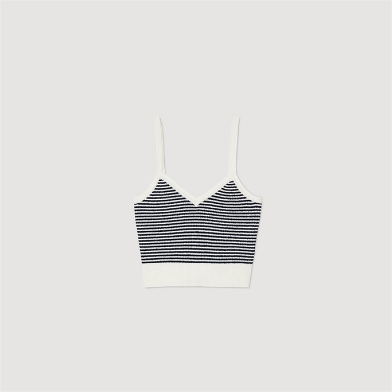 Sandro Stripy kit crop top Ecru / Bleu | SN-SDO64680