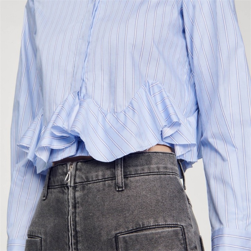 Sandro Stripy poplin shirt Sky Blue | SN-SDO64396