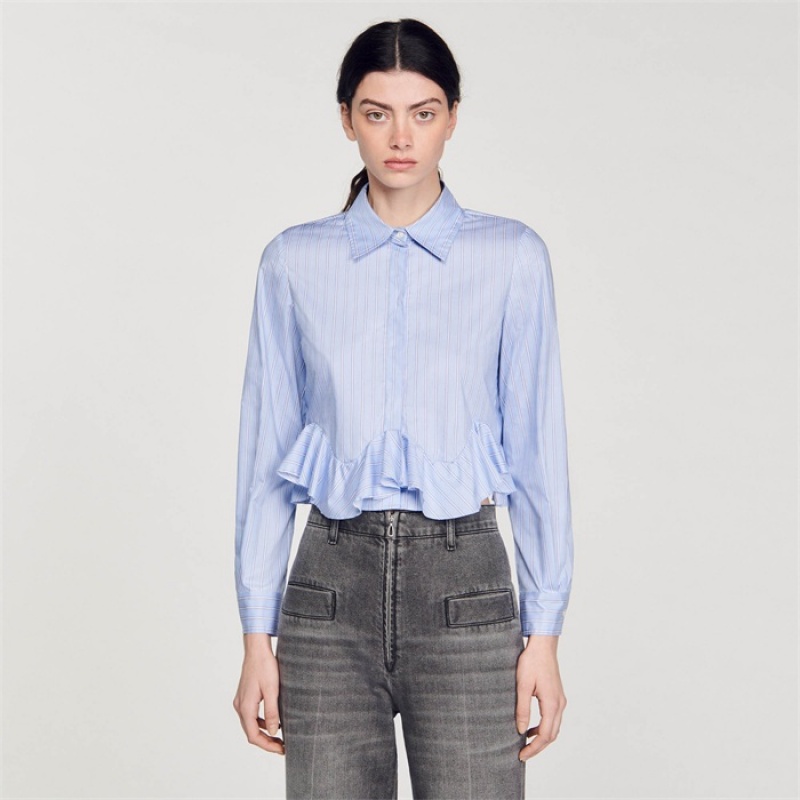 Sandro Stripy poplin shirt Sky Blue | SN-SDO64396