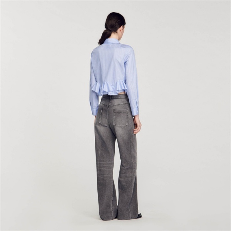 Sandro Stripy poplin shirt Sky Blue | SN-SDO64396