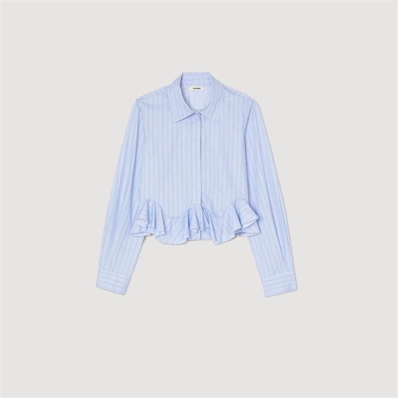 Sandro Stripy poplin shirt Sky Blue | SN-SDO64396